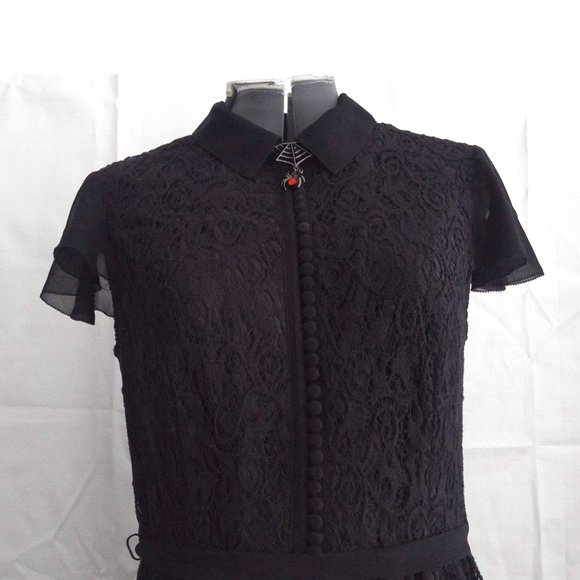 Wednesday Adams-style Black Lace Dress with Collar (NWOT) - Kensie (S) ❧ - Picture 1 of 9